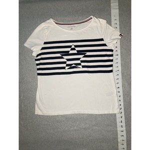 Tommy Hilfiger Women's Short Sleeved T Shirt Size M Blue/White Stripes and Star